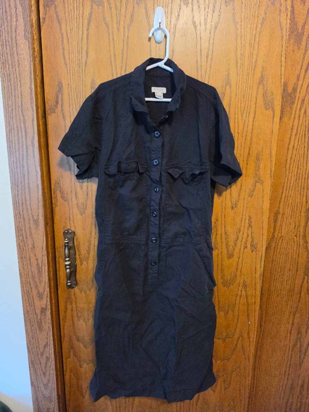 J. Crew Drapey Lyocell Military Utility Shirt Dress Black Short Sleeve Womens 2